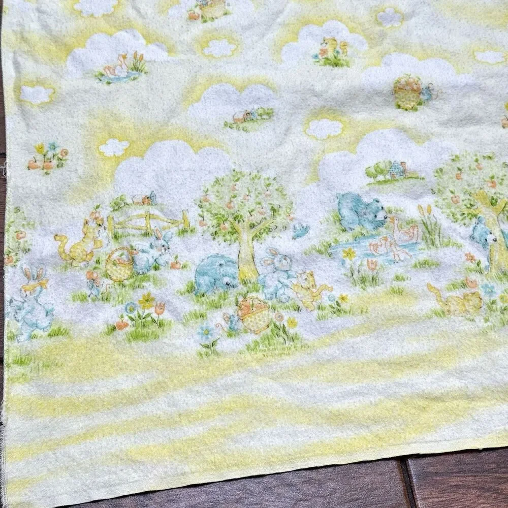 Vtg Dundee Baby Receiving Blanket Pastel Yellow Forest Animals Gender Neutral